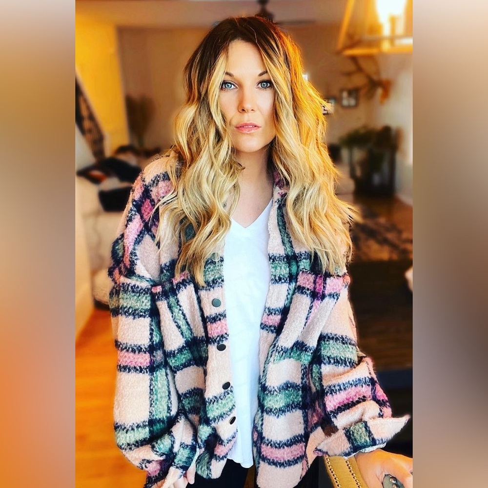 Oversized Plaid Jacket in Soft Pink